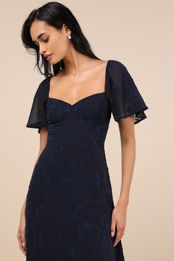 Lulus Tailor Made For You Dark Navy Jacquard Lace-up Maxi Dress In Navy