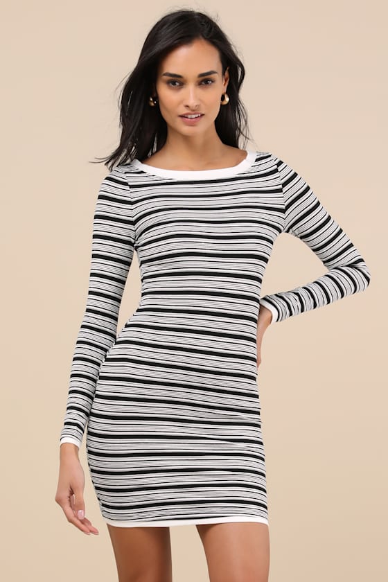 Classically Effortless Ivory Striped Long Sleeve Mini Dress