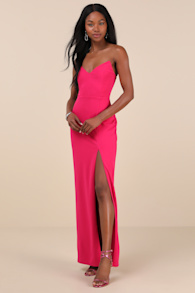 Parveen Hot Pink Strapless Column Maxi Dress 1