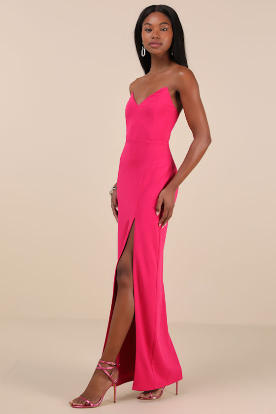 Lulus Parveen Hot Pink Strapless Column Maxi Dress In Hot Pink