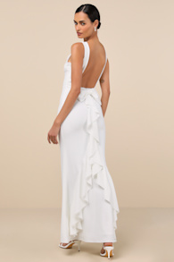 Exquisite Refinement Ivory Backless Bow Ruffled Maxi Dress 2