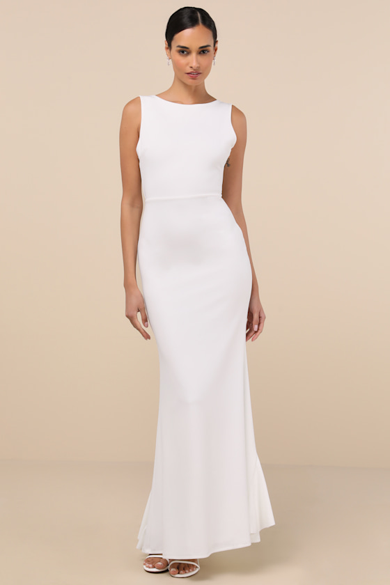 Lulus Exquisite Refinement Ivory Backless Bow Ruffled Maxi Dress In Ivory