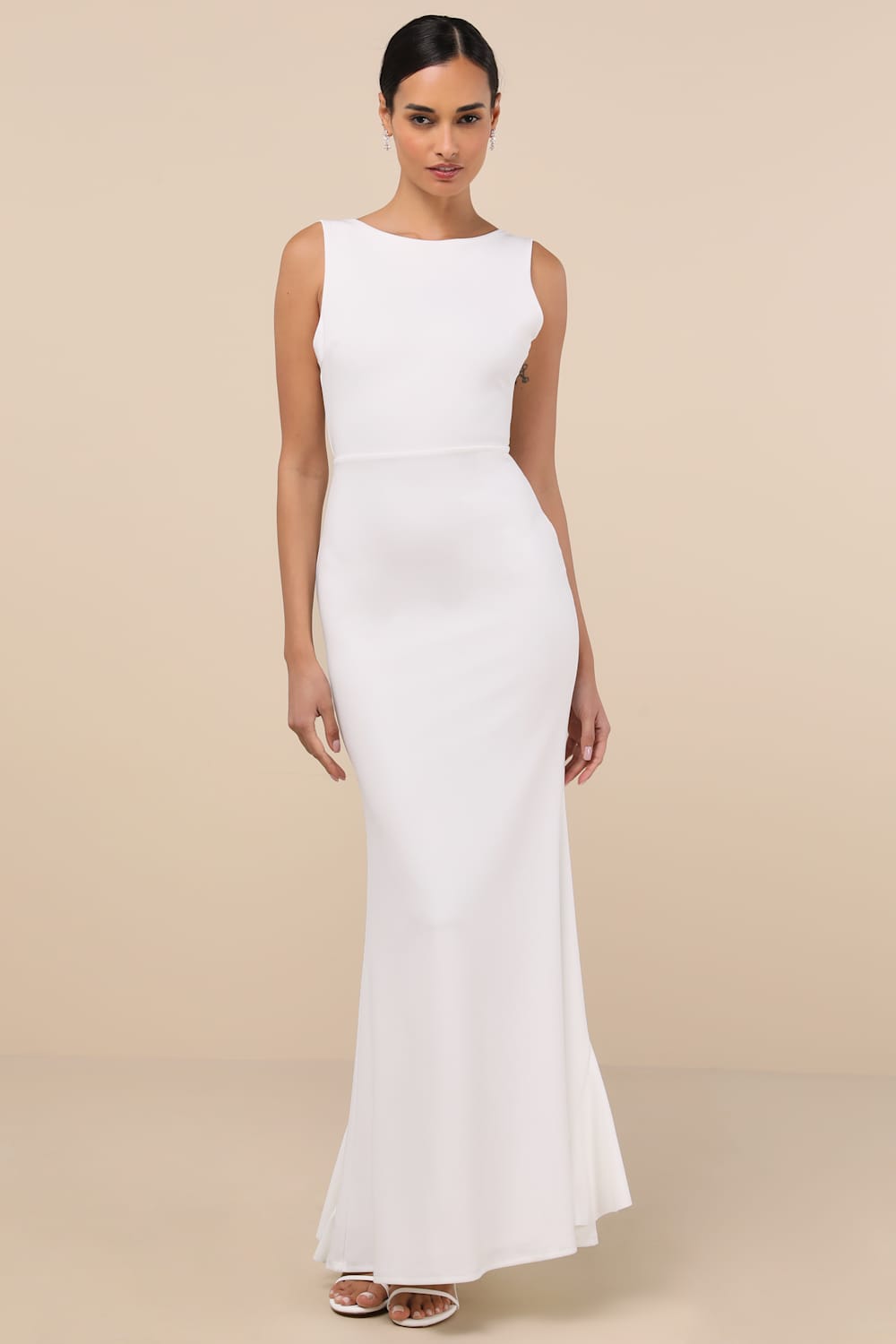 Exquisite Refinement Ivory Backless Bow Ruffled Maxi Dress