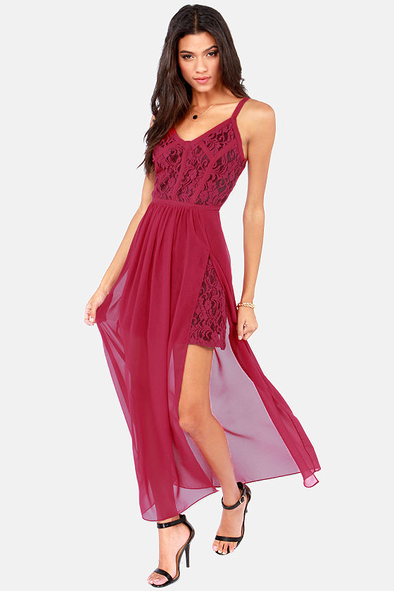 Gentle Fawn Diamond Burgundy Lace Maxi Dress