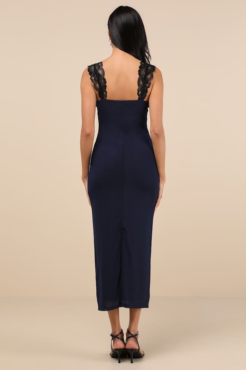 Flirty Whimsy Navy and Black Mesh Midi Dress