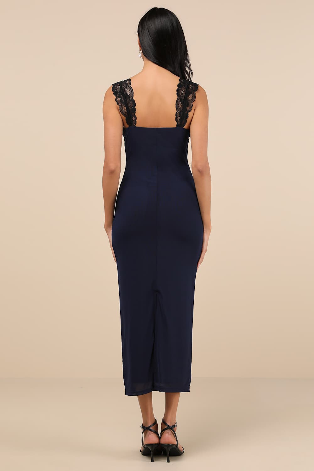 Flirty Whimsy Navy and Black Mesh Midi Dress