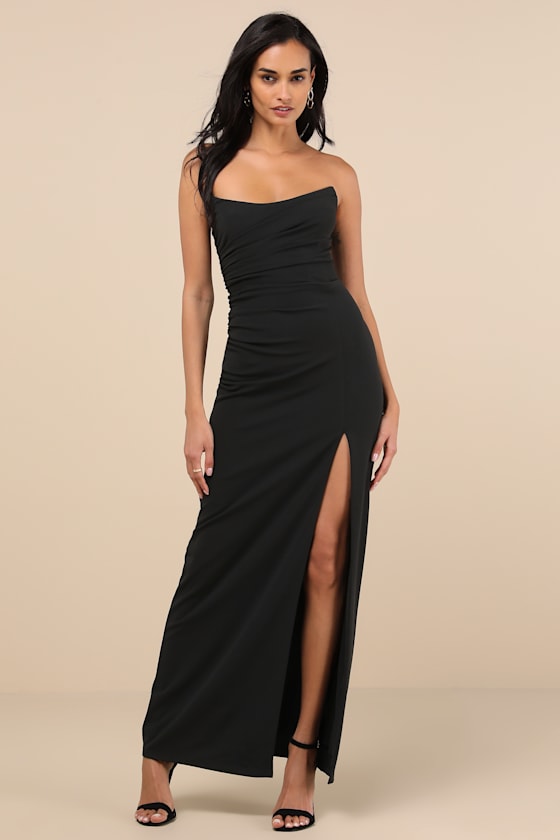 Image of Malia Black Ruched Strapless Maxi Dress