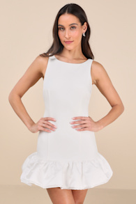 Superb Aura White Ruffled Drop Waist Mini Dress