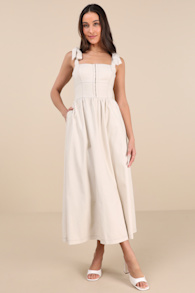 Callina Cream Tie-Strap Midi Dress