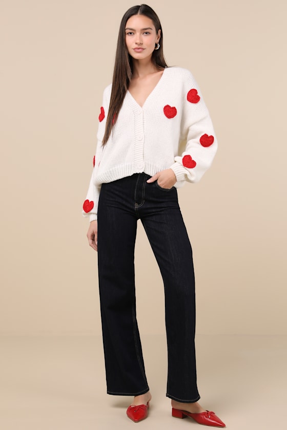 Lulus Herz Ivory 3d Heart Button-up Cardigan Sweater In Ivory