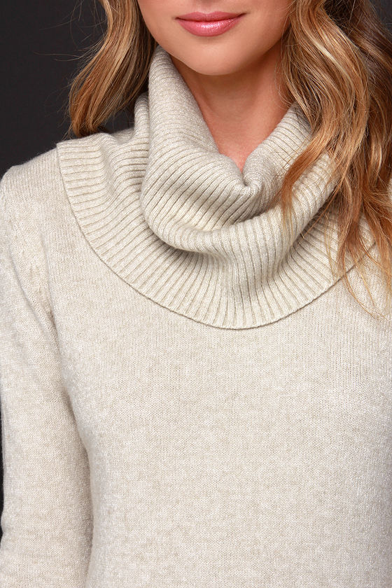 Cute Beige Dress Sweater Dress Cowl Neck Dress 70.00