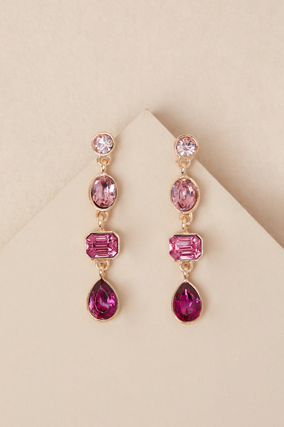 Lulus Precise Radiance Pink Rhinestone Drop Earrings In Pink