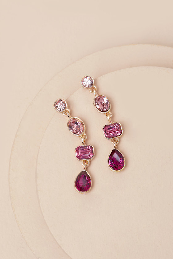 Lulus Precise Radiance Pink Rhinestone Drop Earrings In Pink