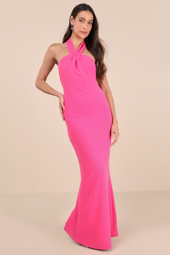 Shop Lulus Mesmerizing Perfection Pink Halter Neck Backless Maxi Dress