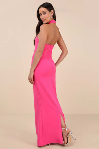 strapless open back dress La Femme Strappy Long Neon Coral Prom Dress
