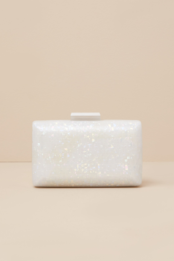 Shop Lulus Masie Ivory Iridescent Hardcase Clutch