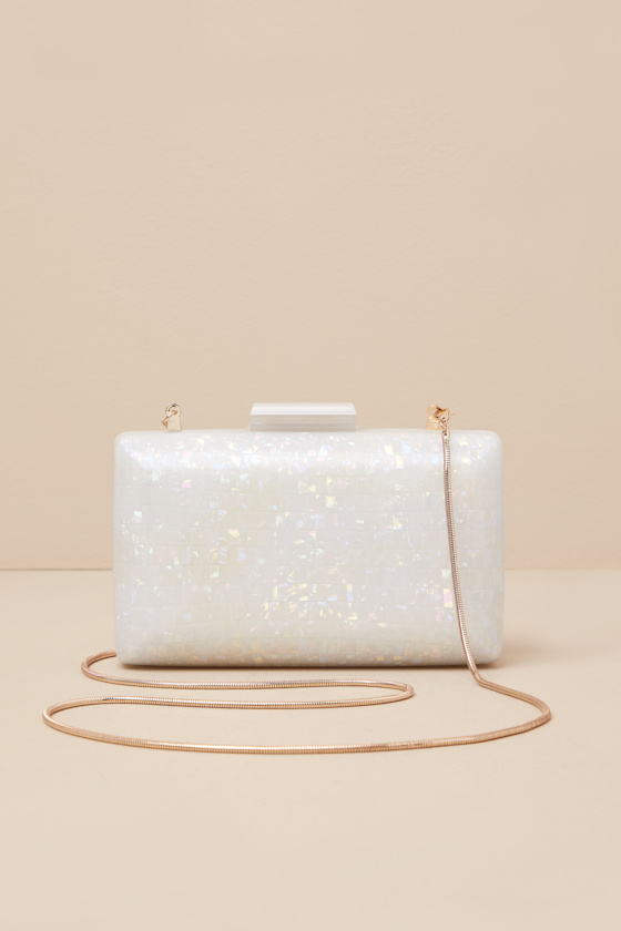 Shop Lulus Masie Ivory Iridescent Hardcase Clutch