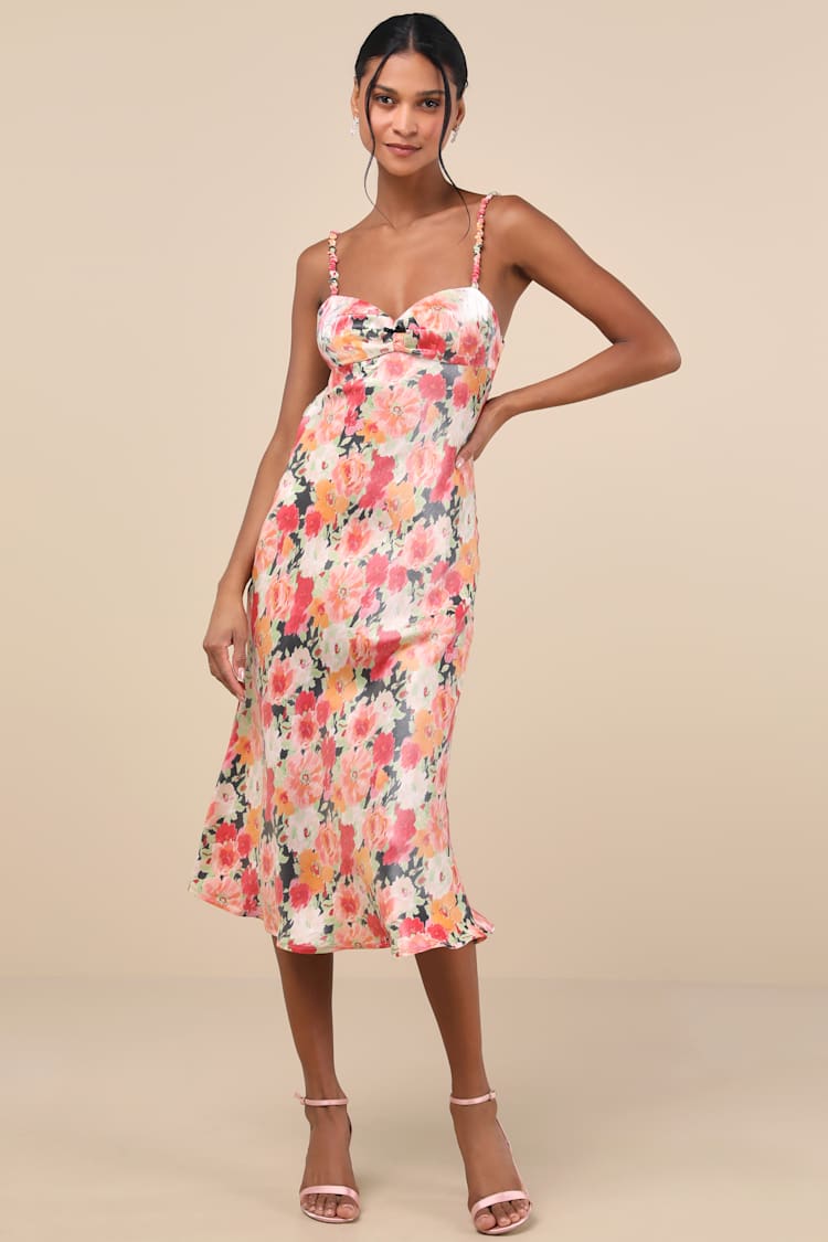 peach and black dress Peach Floral Printed Grey & Black Dress main image 0