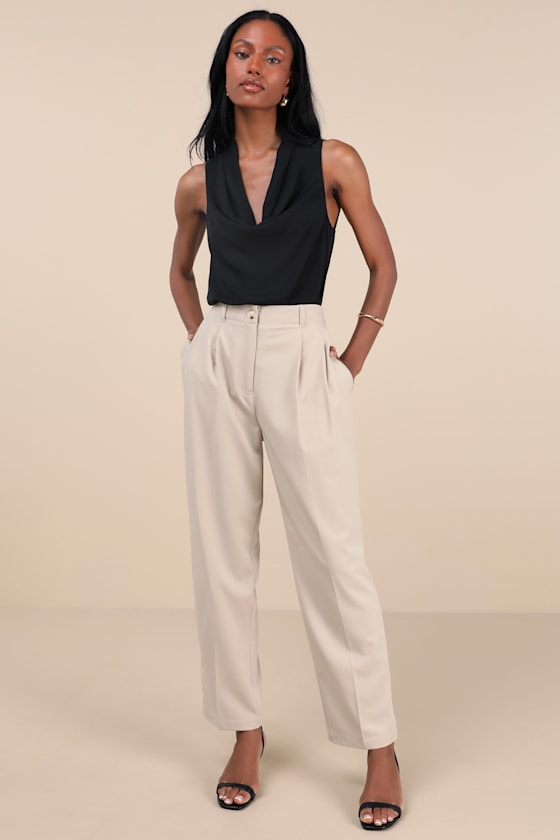 Lulus Sophisticated Company Light Beige Straight Leg Trouser Pants In Beige