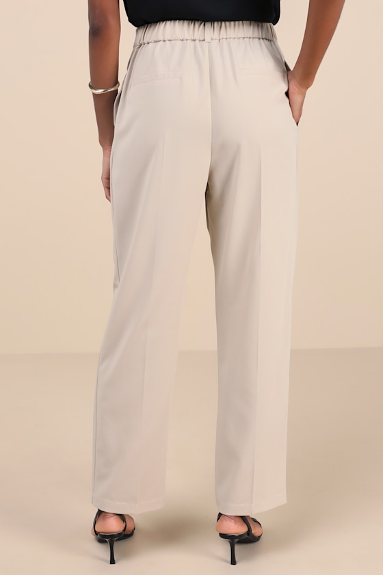 Lulus Sophisticated Company Light Beige Straight Leg Trouser Pants In Beige
