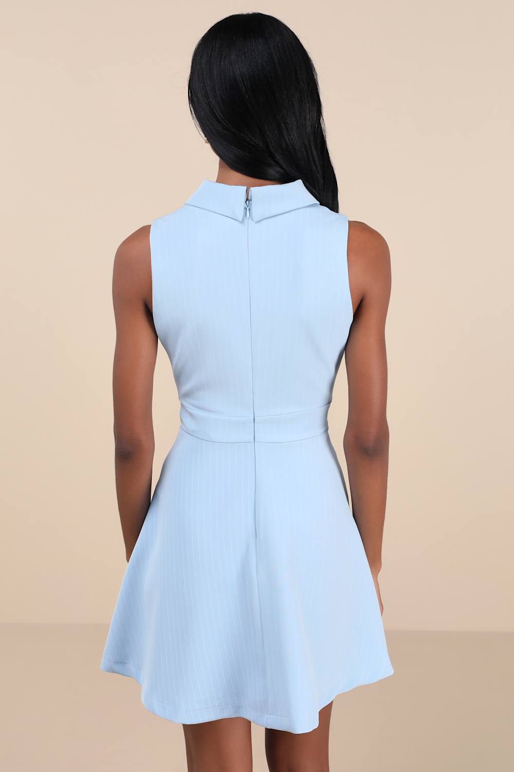 Totally Poised Blue Pinstriped Collared Mini Dress With Pockets