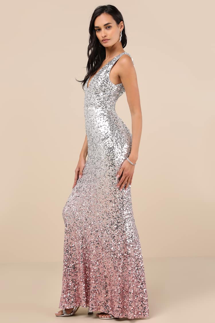 Cecina Silver Ombre Sequin Sleeveless Maxi Dress
