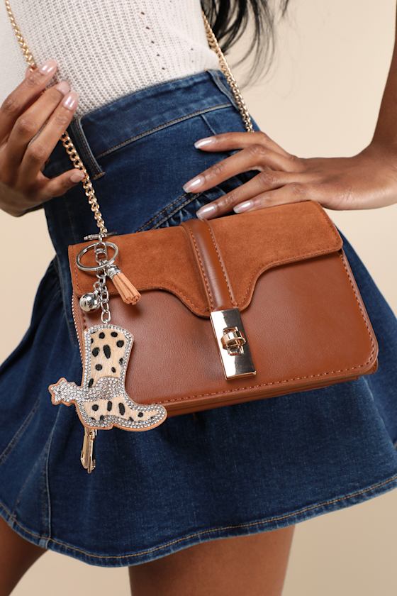 Cowgirl Up Beige Leopard Print Western Boot Keychain 1