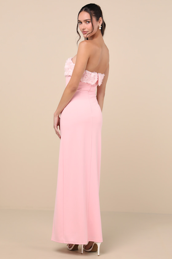 Fiore Light Pink 3D Rosette Strapless Maxi Dress 4