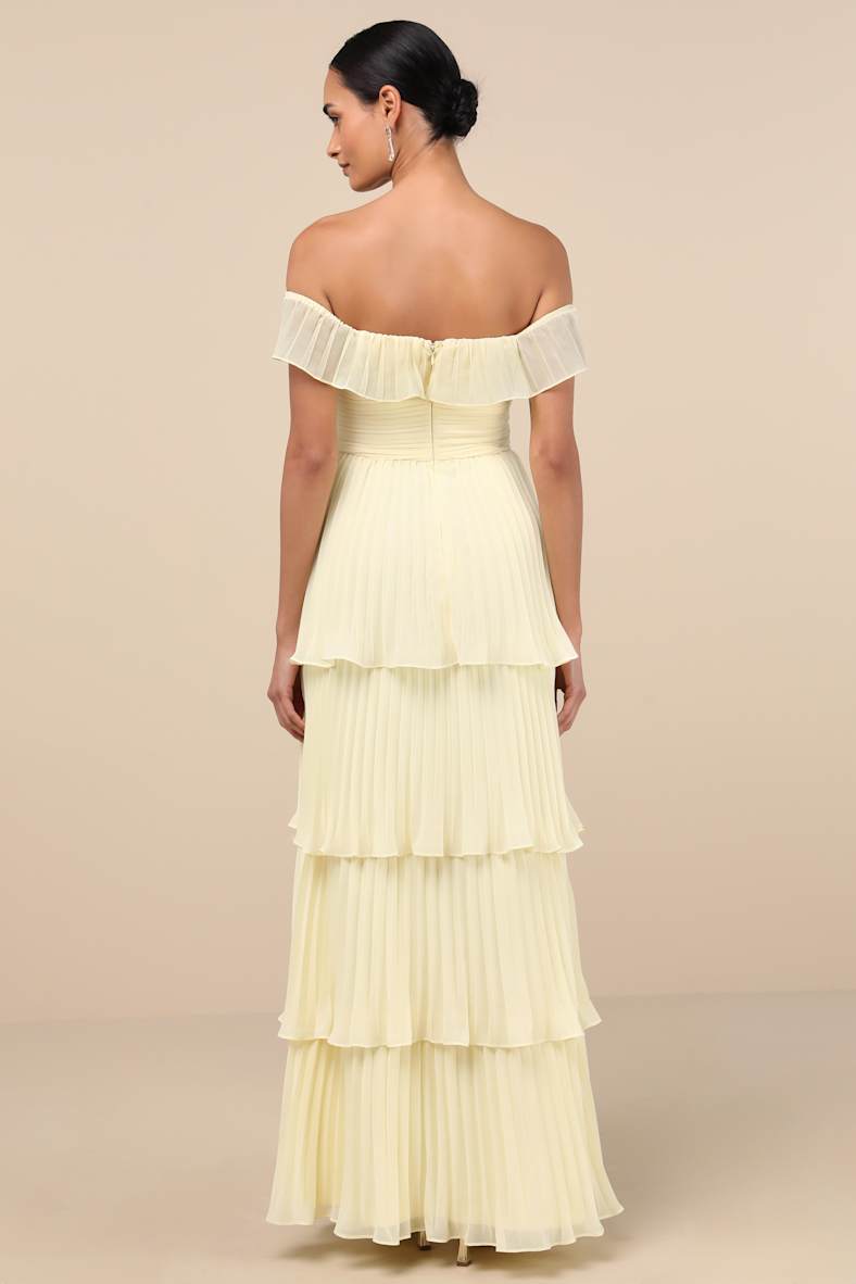 Always Remarkable Pale Yellow Off-the-Shoulder Maxi Dress