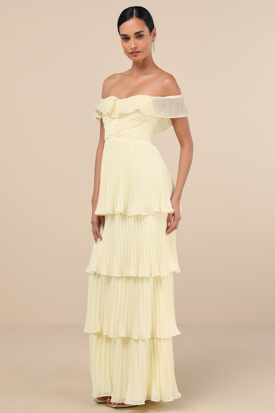 Lulus Always Remarkable Pale Yellow Off-the-shoulder Maxi Dress In Yellow