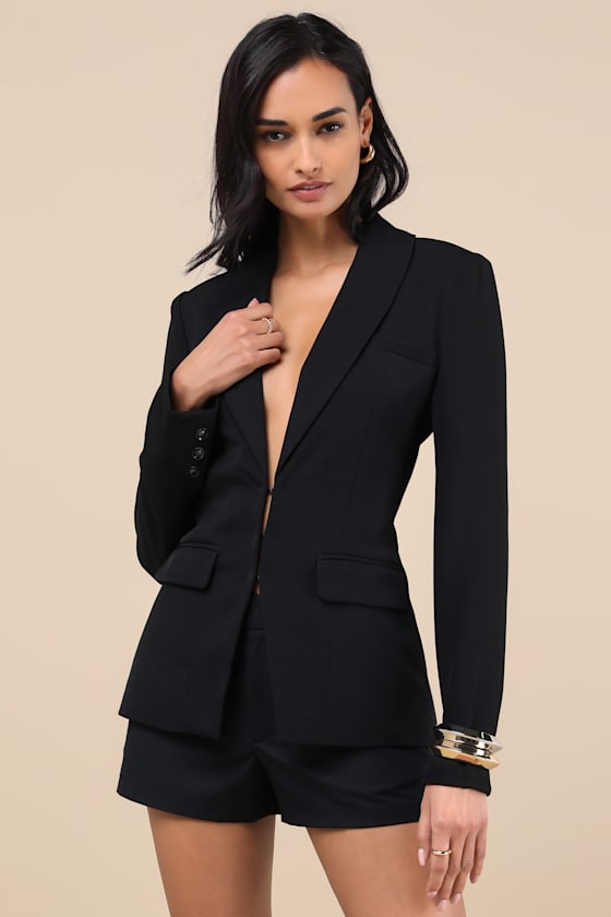 Lulus Polished Icon Black Fitted Blazer In Black