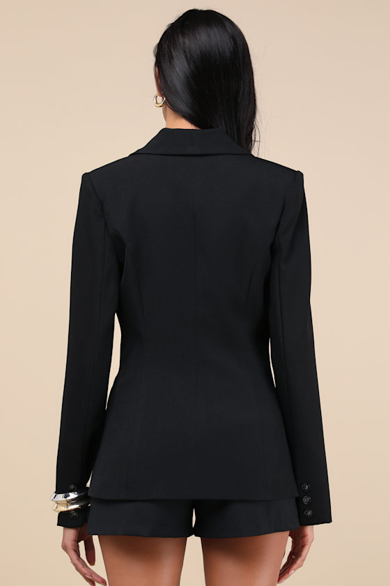 Lulus Polished Icon Black Fitted Blazer In Black