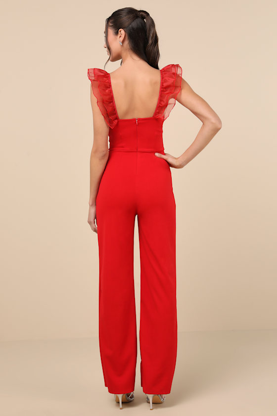 Luxe Position Red Ruffled Wide-Leg Jumpsuit