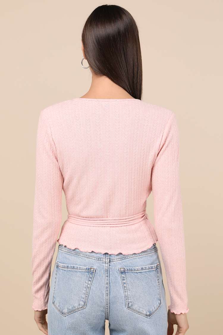 Lovable Favorite Pink Pointelle Knit Long Sleeve Wrap Top