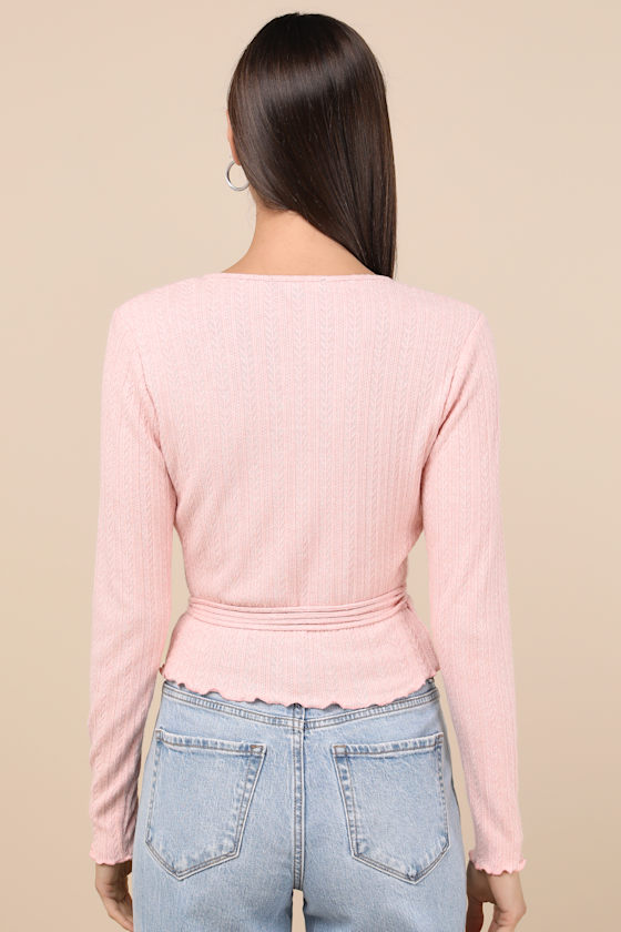 Lovable Favorite Pink Pointelle Knit Long Sleeve Wrap Top 8