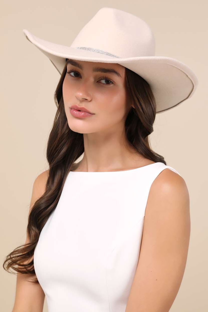 Bone Cowboy Hat - Rhinestone Bow Western Hat - Felt Cowboy  display picture 3