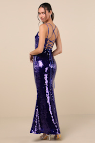 Sania Royal Blue Sequin Lace-Up Mermaid Maxi Dress