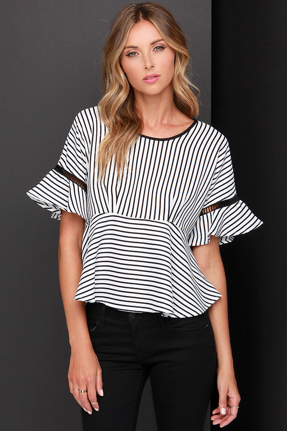 Cute Black and White Top Striped Top Short Sleeve Top 40.00 Lulus