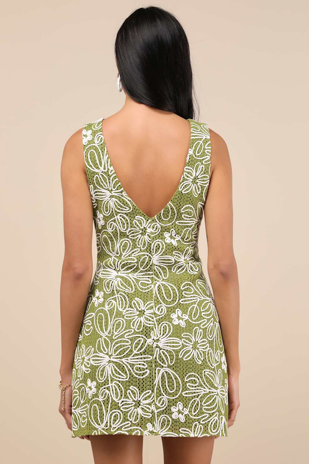 Fenicia Green Abstract Floral Embroidered Mini Dress