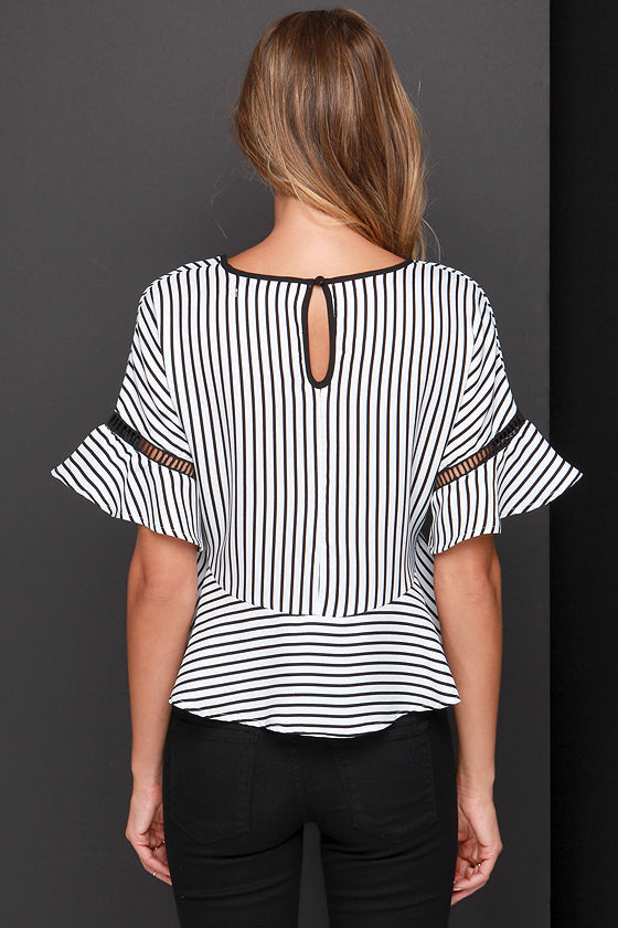Cute Black and White Top Striped Top Short Sleeve Top 40.00