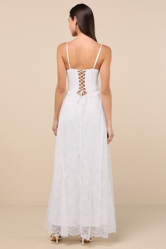 Sidonie White Ruched Lace-up Maxi Dress
