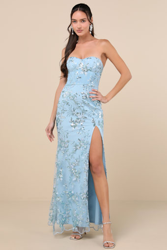 Confident Sensation Blue Sequin Strapless Bustier Maxi Dress 2