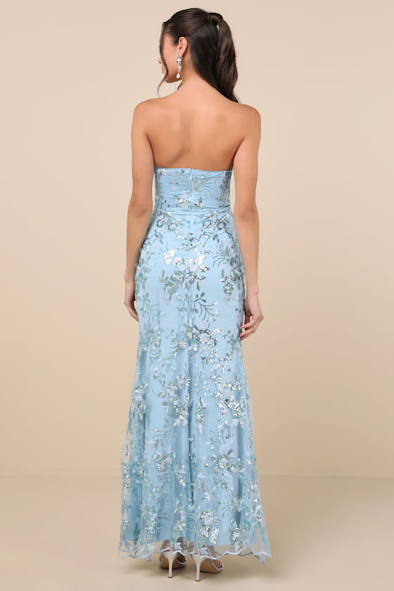 Confident Sensation Blue Sequin Strapless Bustier Maxi Dress 3