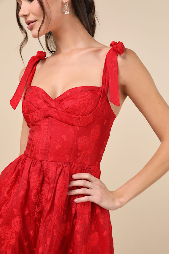 Lulus Loveliest Muse Red Burnout Floral Tie-strap Midi Dress In Red