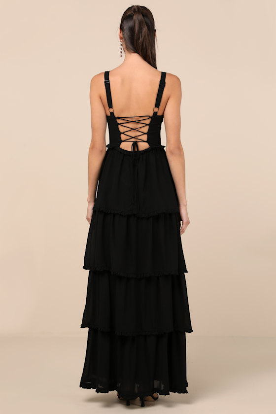 Sophisticated Occasion Black Bustier Lace-Up Maxi Dress 2