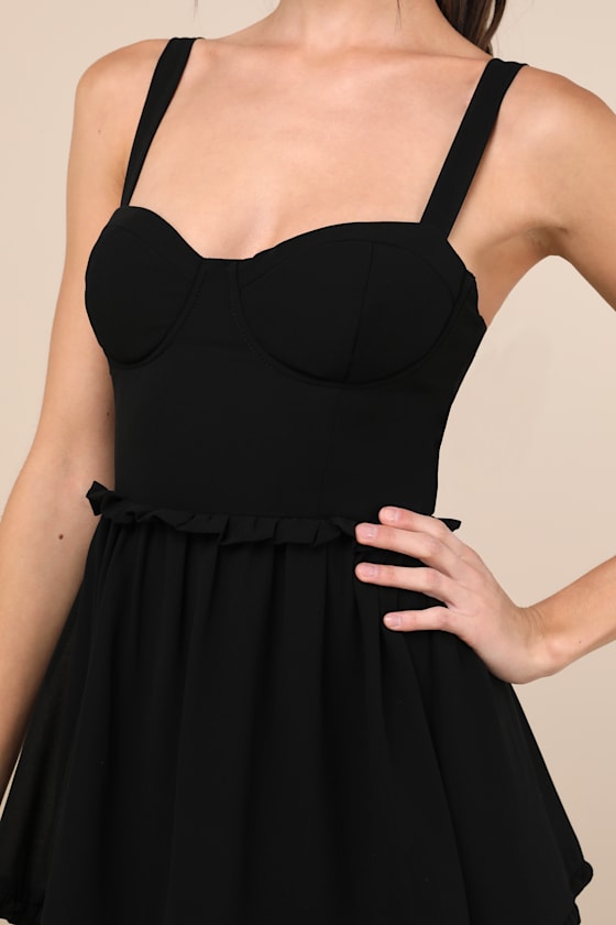 Lulus Sophisticated Occasion Black Bustier Lace-up Maxi Dress In Black