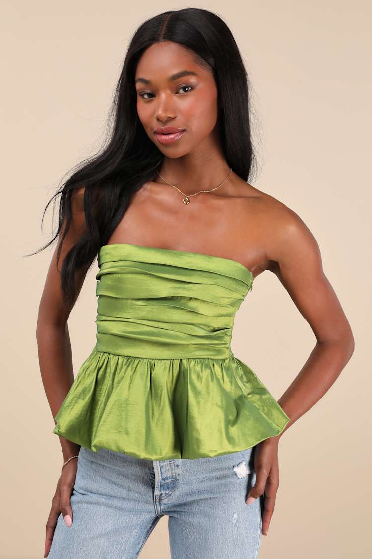 Celinda Green Strapless Bubble-Hem Top
