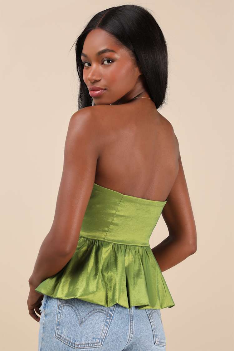 Celinda Green Strapless Bubble-Hem Top