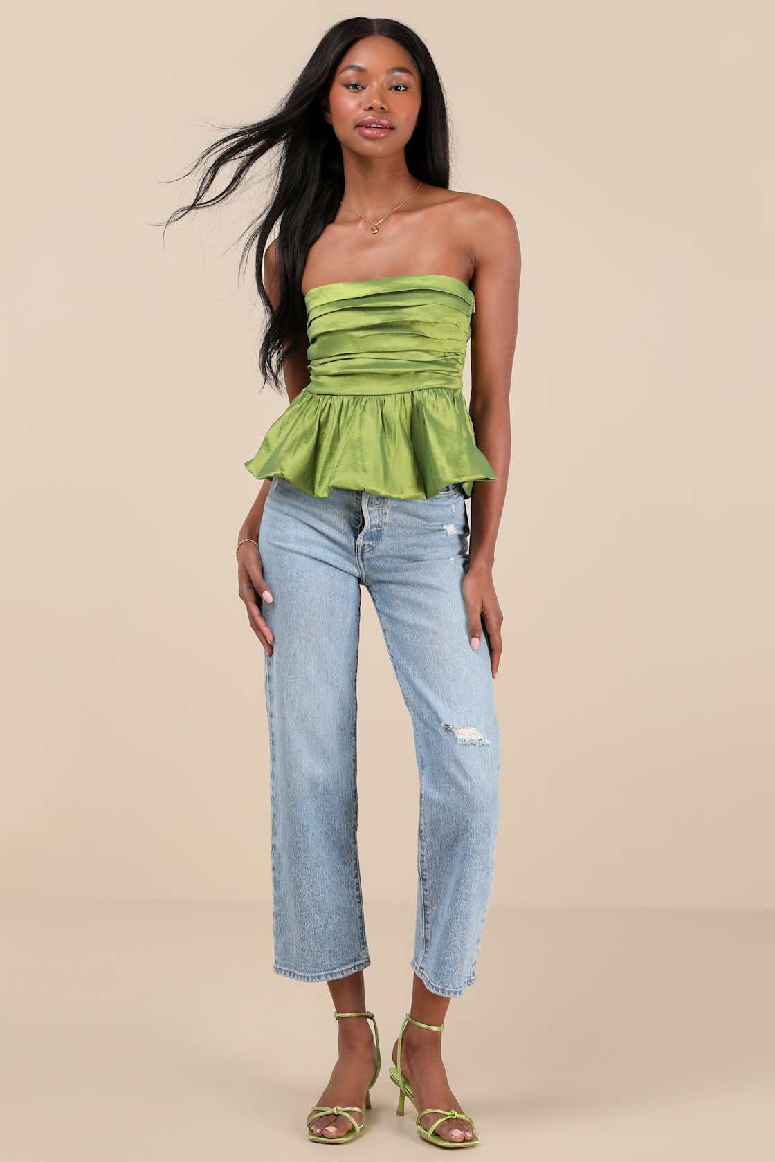 Celinda Green Strapless Bubble-Hem Top