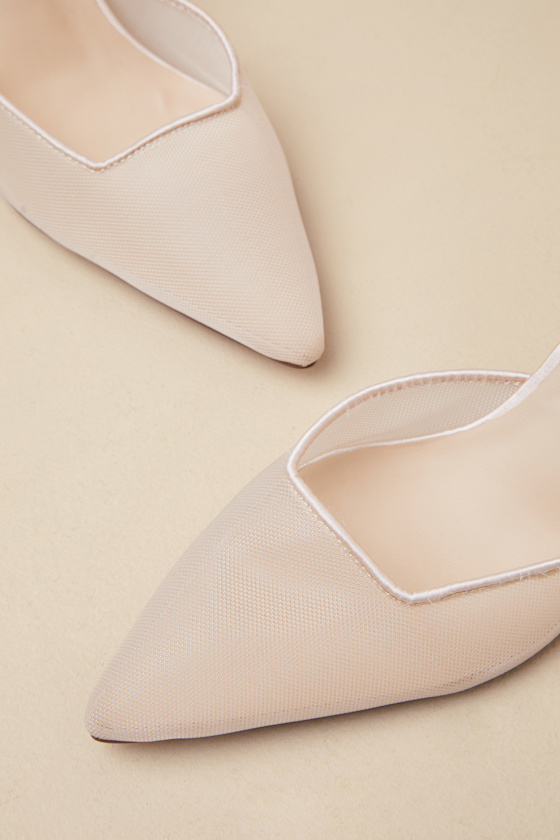 Lulus Zylla Light Nude Mesh Pointed-toe Pumps In Beige